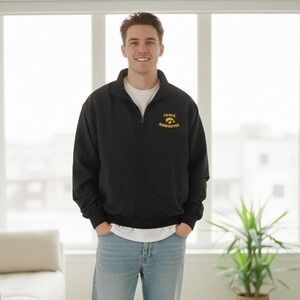 Vintage Iowa Hawkeyes Pullover Jacket Black Heritage Cross Micro Fiber - Size L